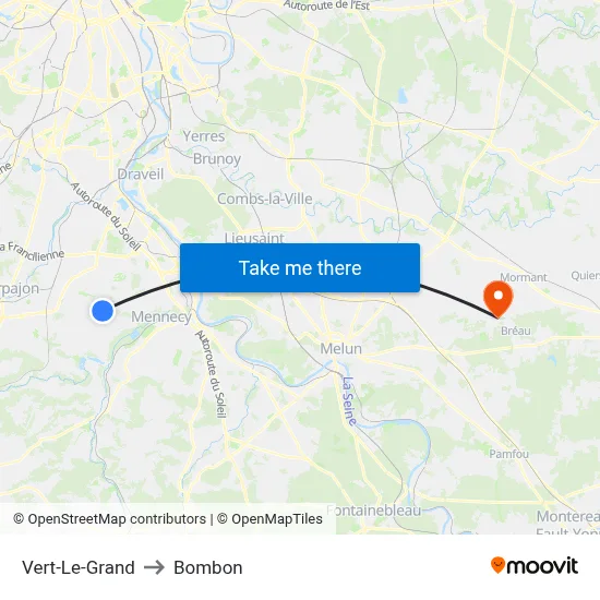 Vert-Le-Grand to Bombon map