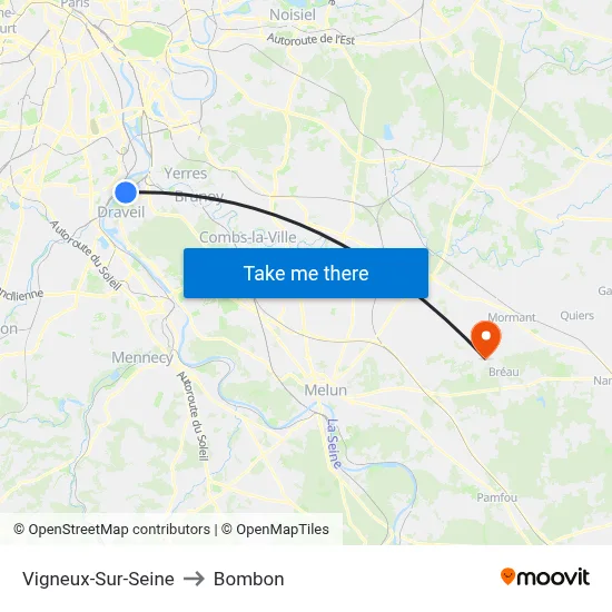 Vigneux-Sur-Seine to Bombon map