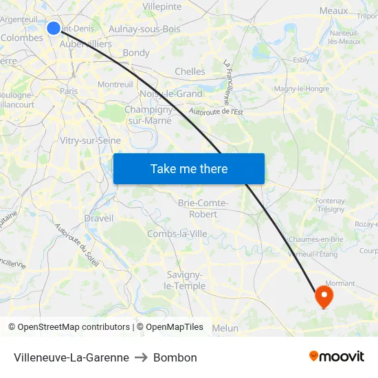 Villeneuve-La-Garenne to Bombon map