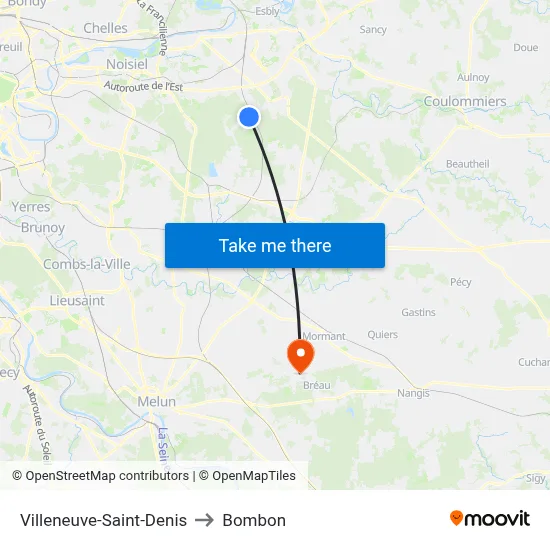 Villeneuve-Saint-Denis to Bombon map