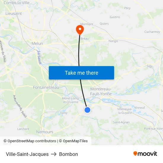Ville-Saint-Jacques to Bombon map
