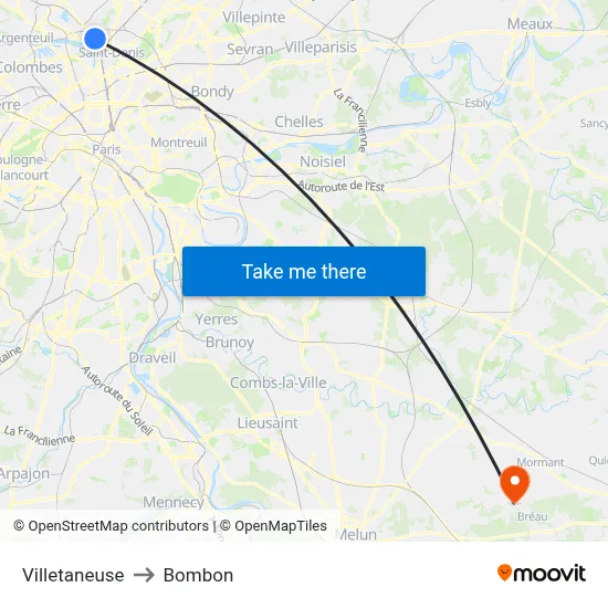 Villetaneuse to Bombon map