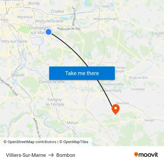 Villiers-Sur-Marne to Bombon map