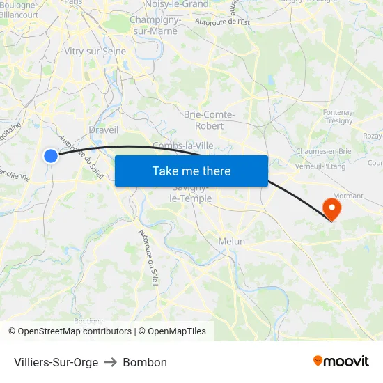 Villiers-Sur-Orge to Bombon map