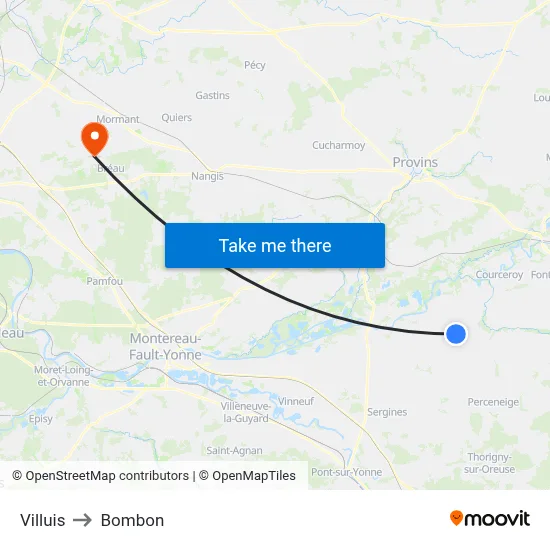 Villuis to Bombon map