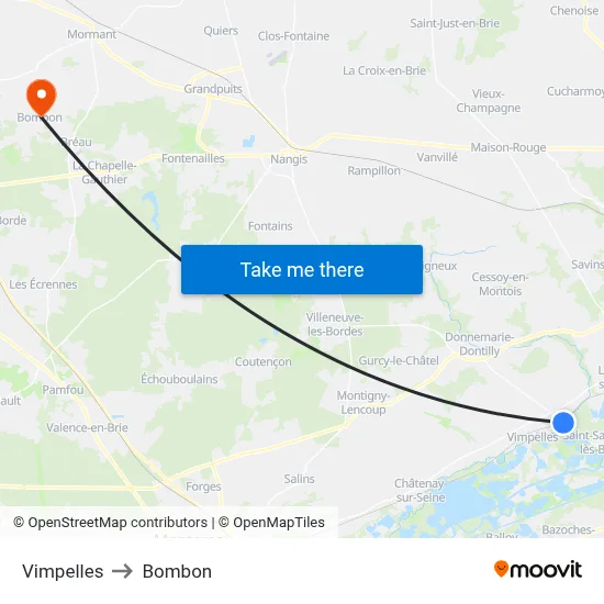 Vimpelles to Bombon map