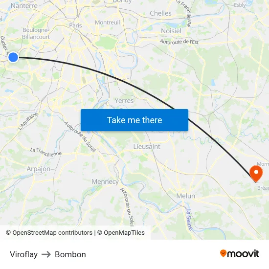 Viroflay to Bombon map