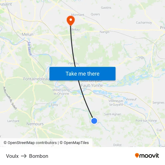 Voulx to Bombon map