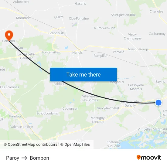 Paroy to Bombon map