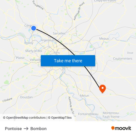 Pontoise to Bombon map