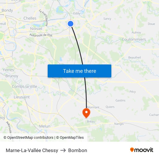 Marne-La-Vallée Chessy to Bombon map