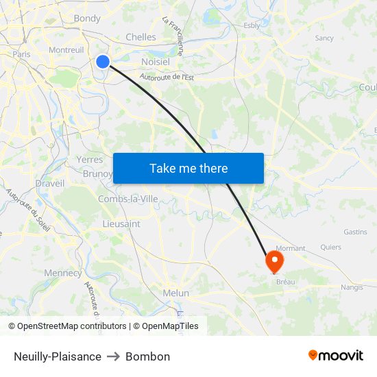 Neuilly-Plaisance to Bombon map