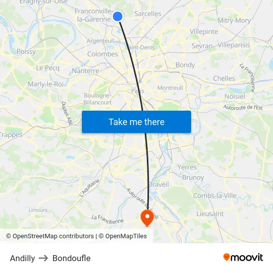 Andilly to Bondoufle map