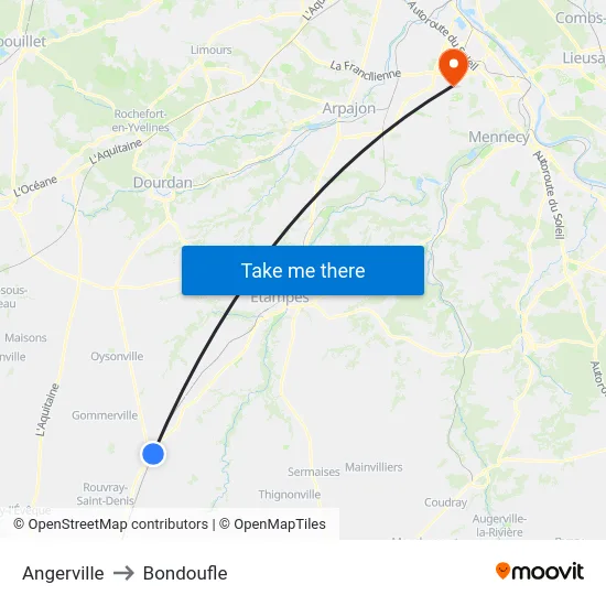 Angerville to Bondoufle map