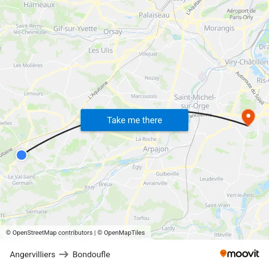 Angervilliers to Bondoufle map