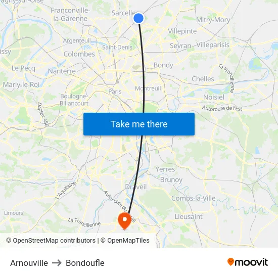 Arnouville to Bondoufle map