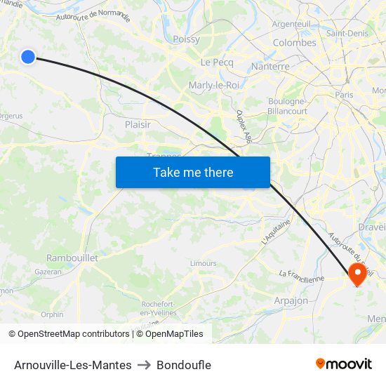 Arnouville-Les-Mantes to Bondoufle map