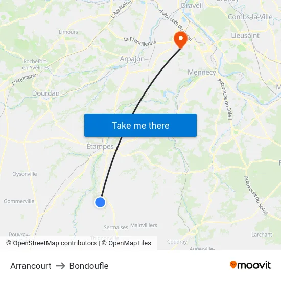 Arrancourt to Bondoufle map