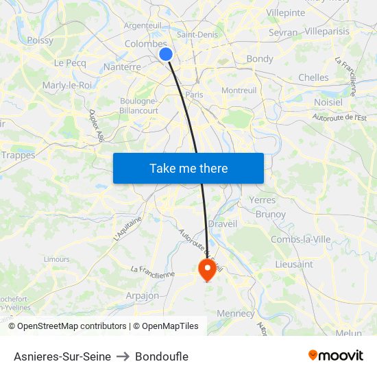 Asnieres-Sur-Seine to Bondoufle map