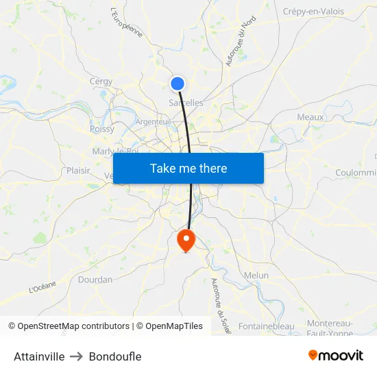 Attainville to Bondoufle map