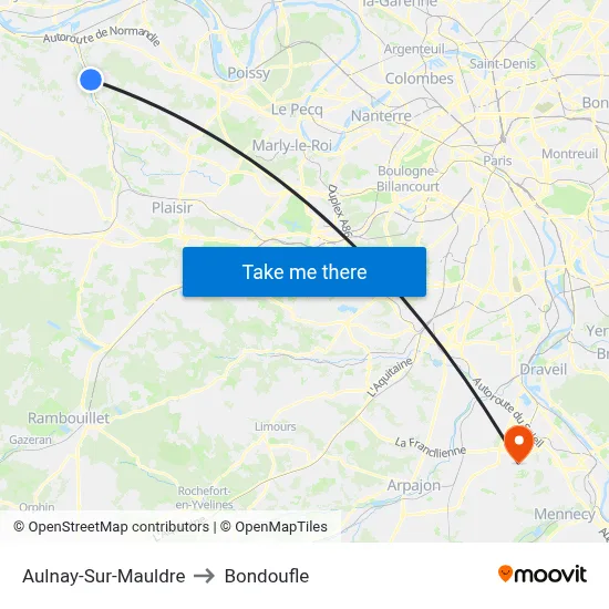 Aulnay-Sur-Mauldre to Bondoufle map