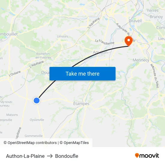 Authon-La-Plaine to Bondoufle map