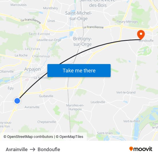 Avrainville to Bondoufle map