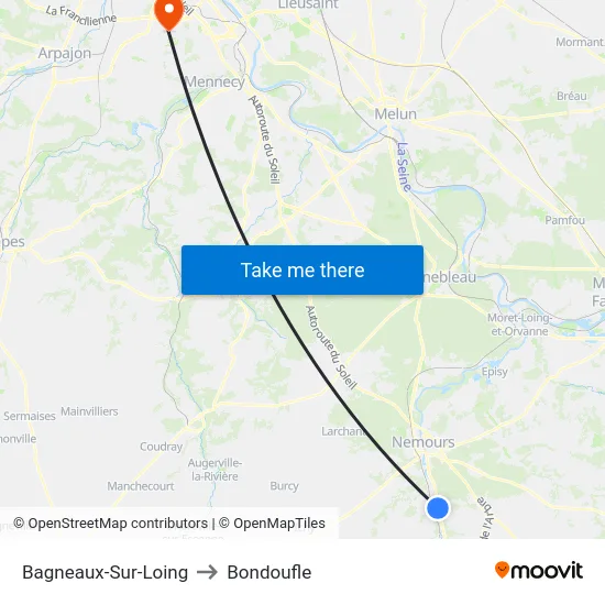 Bagneaux-Sur-Loing to Bondoufle map