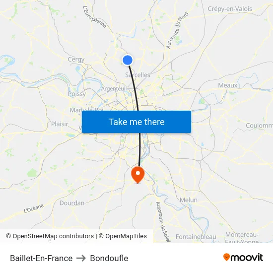 Baillet-En-France to Bondoufle map