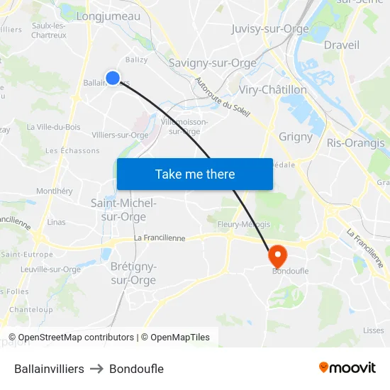 Ballainvilliers to Bondoufle map