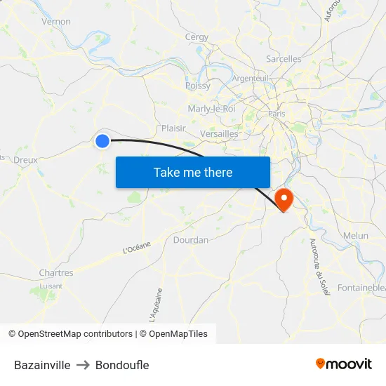 Bazainville to Bondoufle map