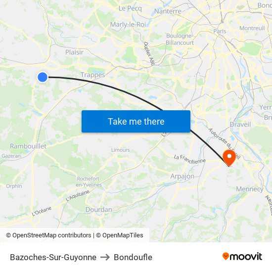Bazoches-Sur-Guyonne to Bondoufle map