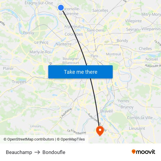 Beauchamp to Bondoufle map