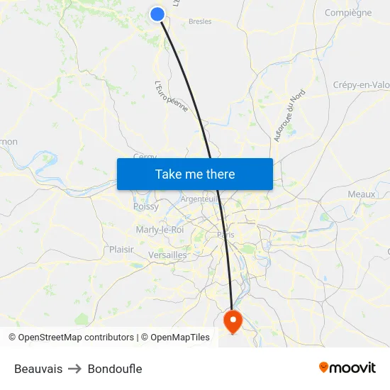 Beauvais to Bondoufle map