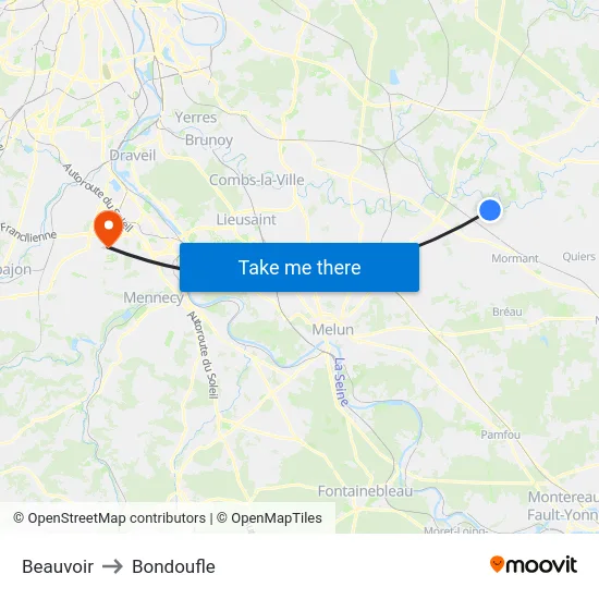 Beauvoir to Bondoufle map