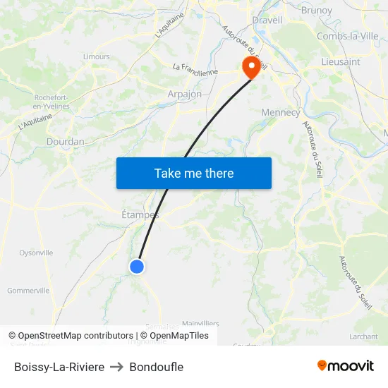 Boissy-La-Riviere to Bondoufle map