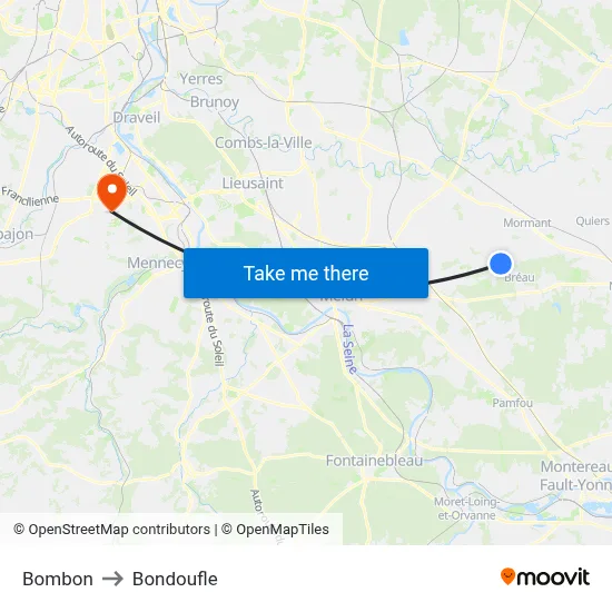 Bombon to Bondoufle map
