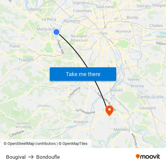 Bougival to Bondoufle map