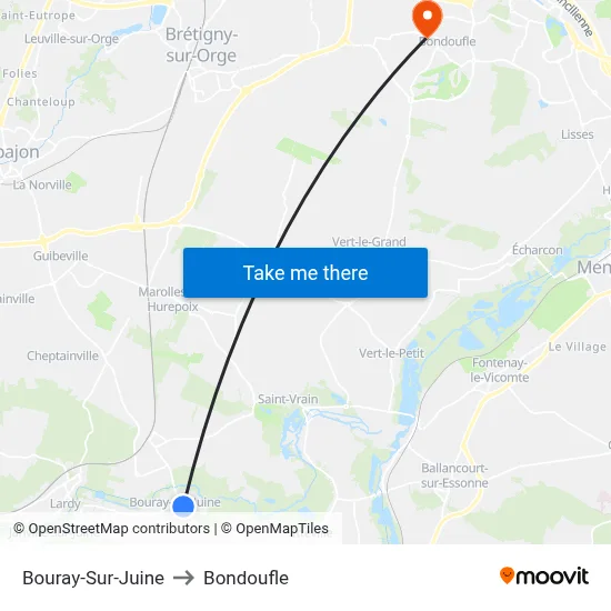Bouray-Sur-Juine to Bondoufle map