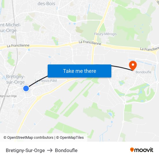 Bretigny-Sur-Orge to Bondoufle map