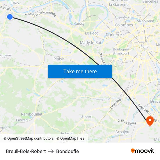 Breuil-Bois-Robert to Bondoufle map