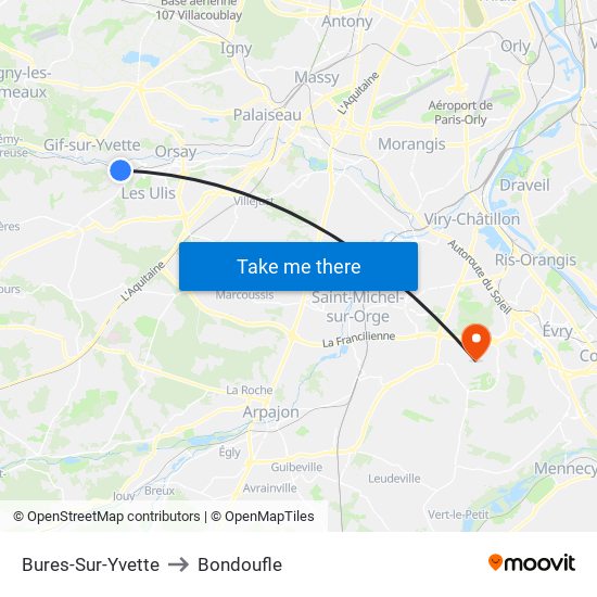 Bures-Sur-Yvette to Bondoufle map