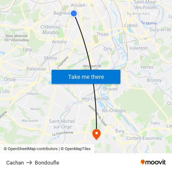 Cachan to Bondoufle map