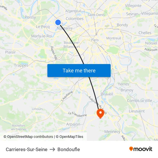 Carrieres-Sur-Seine to Bondoufle map