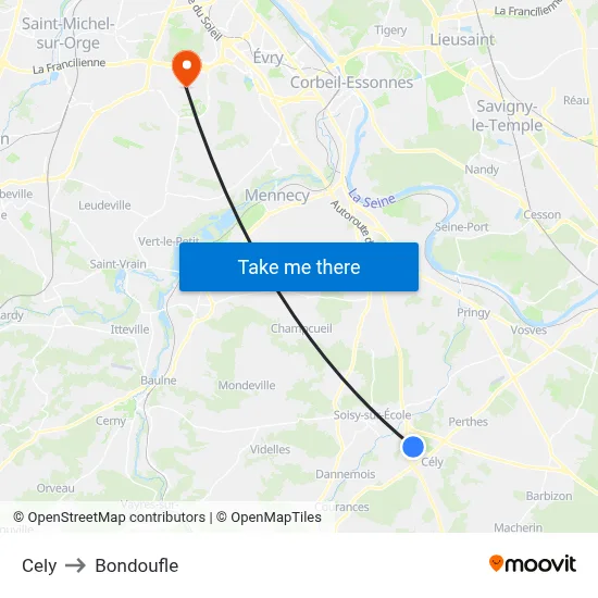 Cely to Bondoufle map