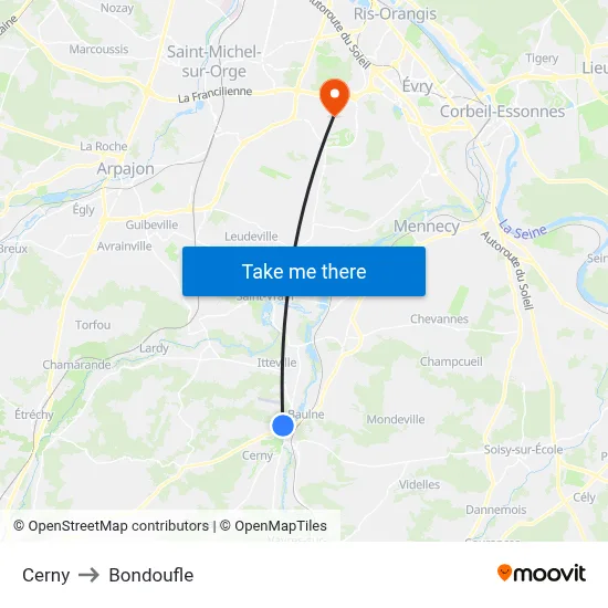 Cerny to Bondoufle map