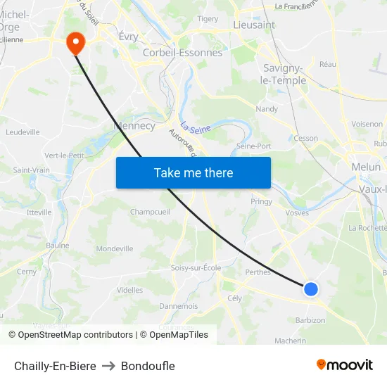 Chailly-En-Biere to Bondoufle map