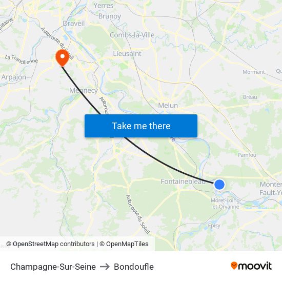 Champagne-Sur-Seine to Bondoufle map
