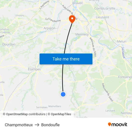 Champmotteux to Bondoufle map