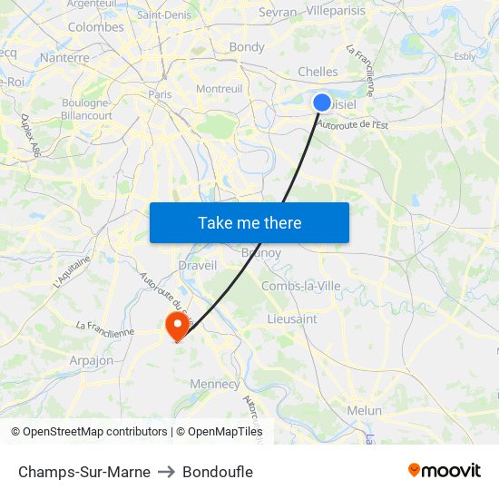 Champs-Sur-Marne to Bondoufle map